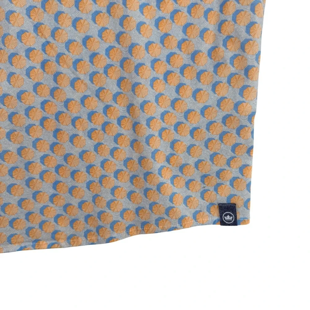 Peter Millar Mens XL Orange Blue Umbrella Print Short Sleeve Untucked Shirt Golf